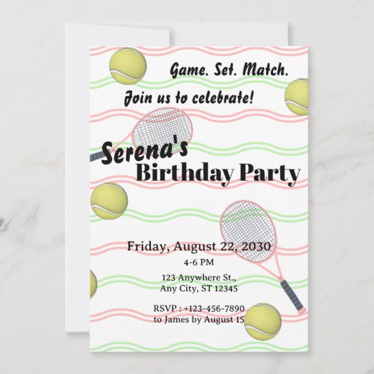 Tennis-Geburtstag Einladung (Vorderseite)