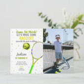 Tennis Geburtstag Einladung mit Foto (Stehend Vorderseite)