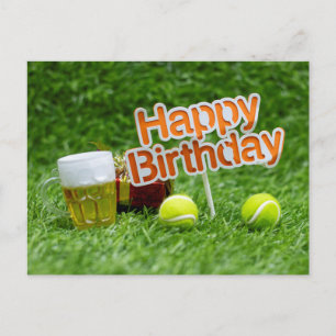 Tennis Geburtstag mit Ball und Geschenken auf grün Postkarte
