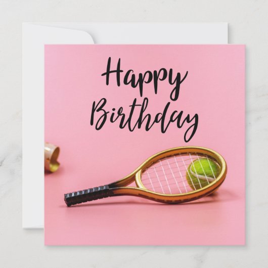 Tennis Geburtstag mit Ball und Racket auf Rosa Karte (Vorderseite)