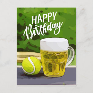 Tennis Geburtstag mit Bier und Ballschläger auf Gr Postkarte