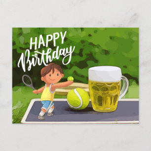 Tennis Geburtstag mit Bier und Ballschläger auf Gr Postkarte