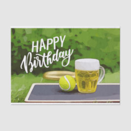 Tennis Geburtstag mit Bier und Ballschläger auf Gr Seidenpapier