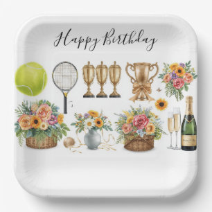 Tennis Geburtstag mit Blume und Ballfarbe Pappteller