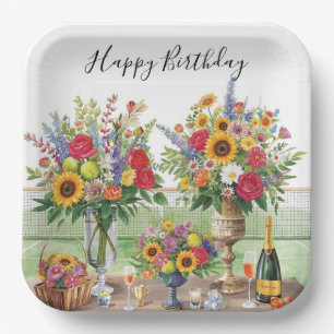 Tennis Geburtstag mit Blume und Ballfarbe Pappteller