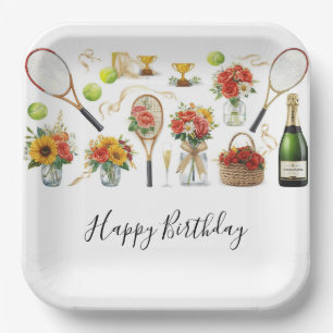 Tennis Geburtstag mit Blume und Ballfarbe Pappteller