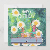 Tennis Geburtstag mit Tennis-Player auf Blume Karte (Vorderseite)