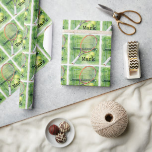 Tennis Geburtstag mit Tennisball und Schläger Geschenkpapier