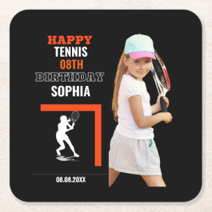 Tennis-Geburtstag, Tennis Mädchen Spieler Hintergr Rechteckiger Pappuntersetzer