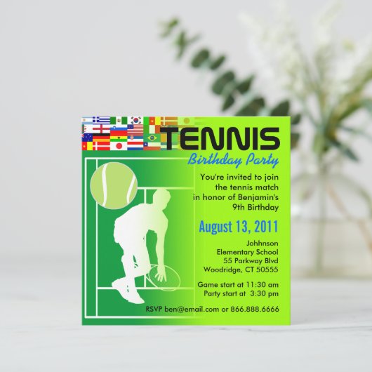 Tennis-Geburtstags-Party Einladung (Stehend Vorderseite)