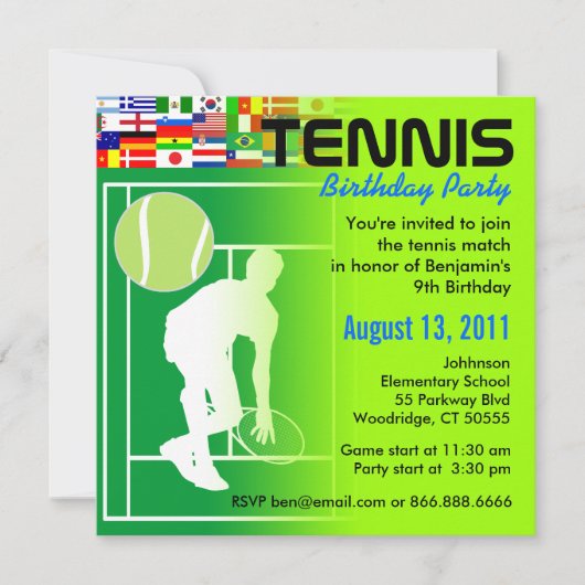 Tennis-Geburtstags-Party Einladung (Vorderseite)