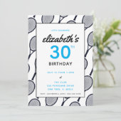 Tennis Geburtstagsparty Black Blue Custom Einladung (Stehend Vorderseite)