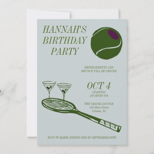 Tennis-Geburtstagsparty Einladung (Vorderseite)