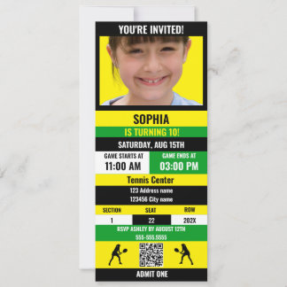 Tennis Geburtstagsparty Ticket (Gelb/Grün/Schwarz) Einladung