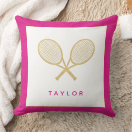Tennis Gift Chic Gold Grau Pink Individuelle Name Kissen