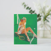 Tennis Girl Button Up Postkarte (Stehend Vorderseite)