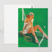 Tennis Girl Button Up Postkarte (Vorne/Hinten)