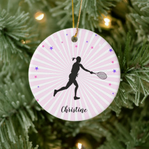 Tennis Girl Playing Sport Rosa Sonnenuntergang Far Keramik Ornament