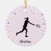 Tennis Girl Playing Sport Rosa Sonnenuntergang Far Keramik Ornament (Vorne)
