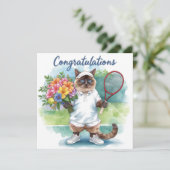 Tennis Glückwünsche mit Blume in der Hand Karte (Stehend Vorderseite)