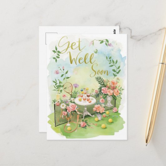 Tennis Gute Besserung Postkarte (Vorderseite/Rückseite Beispiel)