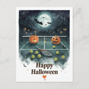 Tennis Halloween für Tennisspieler mit Schläger Feiertagspostkarte