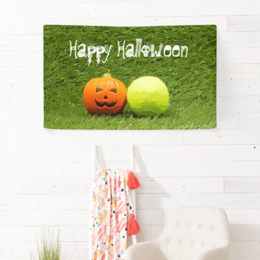 Tennis Halloween mit Tennisball und Kürbis Banner (Insitu)