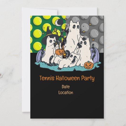 Tennis Halloween-Party mit Tennisball und Gespenst Einladung (Vorderseite)