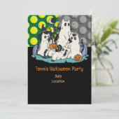 Tennis Halloween-Party mit Tennisball und Gespenst Einladung (Stehend Vorderseite)