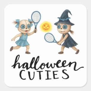 Tennis Halloween-Party mit Tennisball und Gespenst Quadratischer Aufkleber