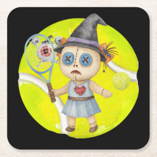 Tennis Halloween Thema für Tennis Player Rechteckiger Pappuntersetzer