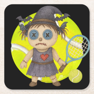 Tennis Halloween Thema für Tennis Player Rechteckiger Pappuntersetzer