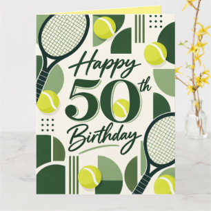Tennis Happy 50. Geburtstag Geometrisches Design Karte