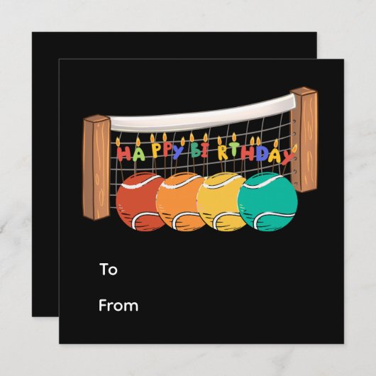 Tennis Happy Birthday mit Ball auf Platz (Vorne/Hinten)