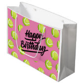 Tennis Happy Birthday mit Ball auf rosa Große Geschenktüte (Vorderseite Schrägansicht)