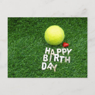 Tennis Happy Birthday mit Herz für Liebe Postkarte