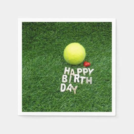 Tennis Happy Birthday mit Liebe Serviette (Vorderseite)