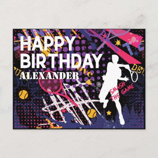 Tennis 🎾 Happy Birthday Postcard Postkarte (Vorderseite)