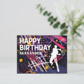 Tennis 🎾 Happy Birthday Postcard Postkarte (Stehend Vorderseite)