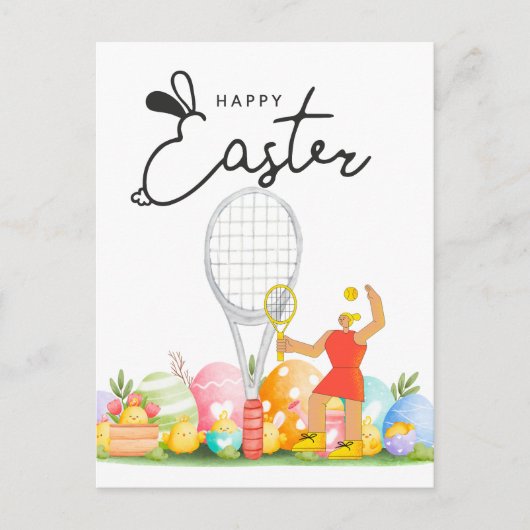 Tennis Happy Easter to Tennis Spieler mit Eiern Postkarte (Vorderseite)