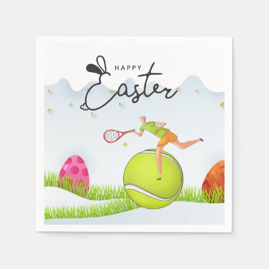 Tennis Happy Easter to Tennis Spieler mit Eiern Serviette (Vorderseite)