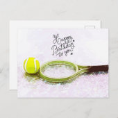 Tennis Happy Geburtstag mit Ball und Schläger Postkarte (Vorne/Hinten)