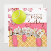 Tennis Happy Geburtstag mit Blume (Vorne/Hinten)
