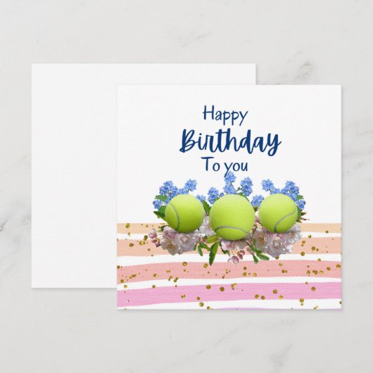 Tennis Happy Geburtstag mit Blume (Vorne/Hinten)