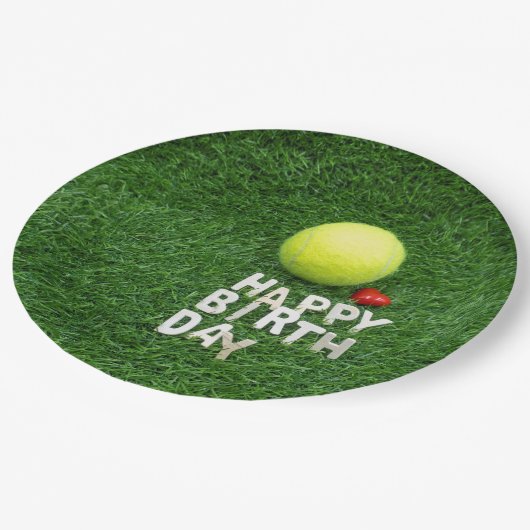 Tennis Happy Geburtstag mit Liebe Pappteller (Schrägansicht)