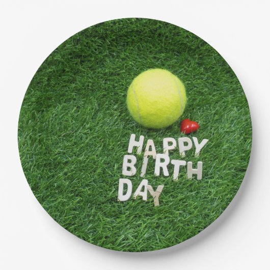 Tennis Happy Geburtstag mit Liebe Pappteller (Vorderseite)