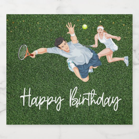 Tennis Happy Geburtstag mit Tennisspielerin Schaumweinetikett (Einzelnes Label)