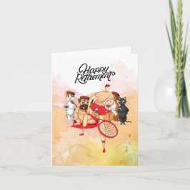 Tennis Happy Pension Spieler und Hunde Aquarell Karte