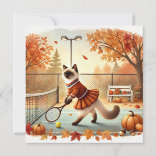 Tennis Herbstkatze mit Blume Feiertagskarte
