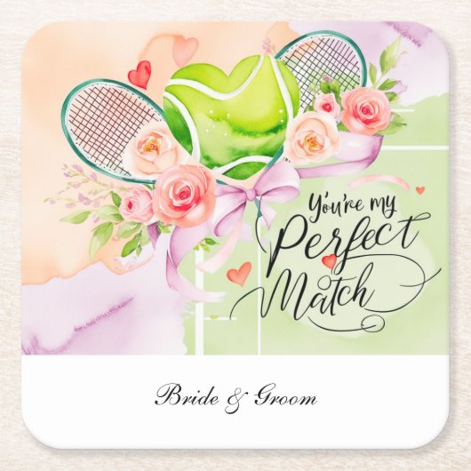 TENNIS Herzform für LIEBE Hochzeit Rechteckiger Pappuntersetzer (Vorderseite)